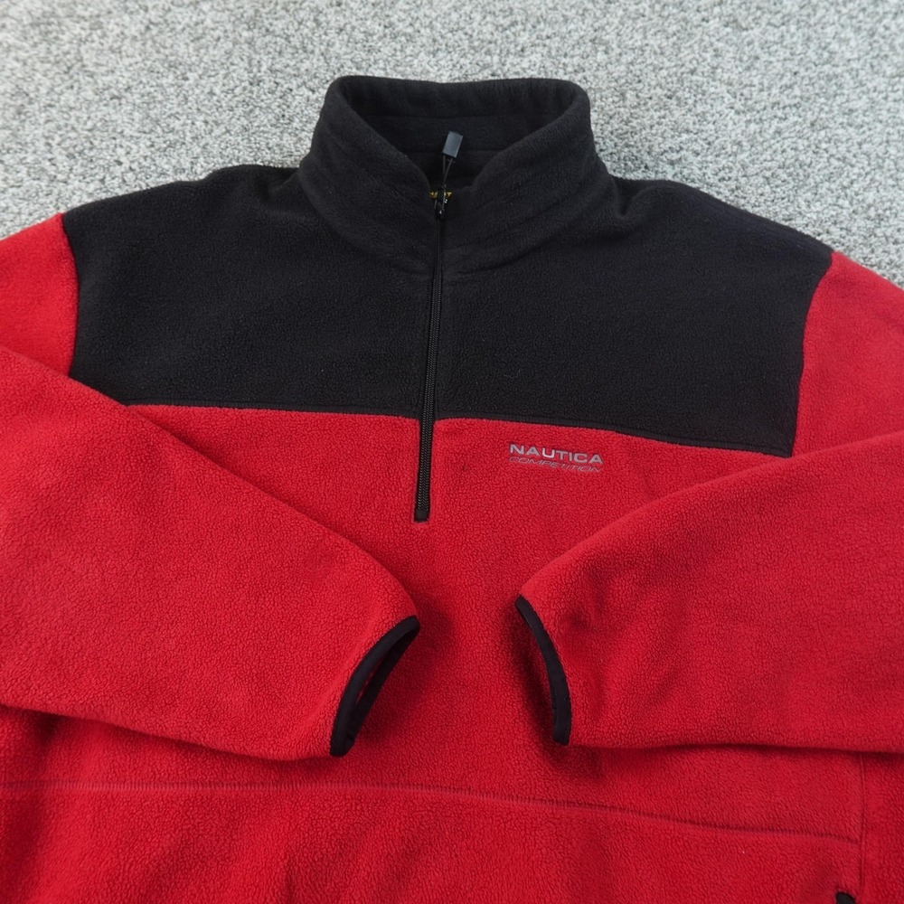 Nautica‎ Jacket Mens L Red Black Fleece Competition 1/4 Zip Pullover Bomber Coat
